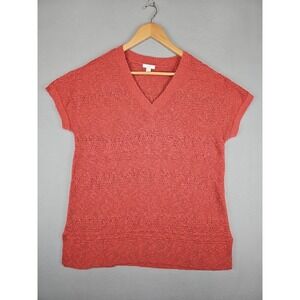 J.Jill Open Knit V Neck Cap Sleeve Sweater Medium Red Rock Tunic Top